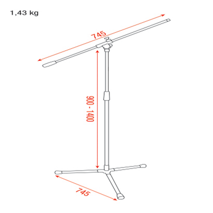 Mikrofonstativ med bom Value Line, 900–1400 mm, 3/8" gänga