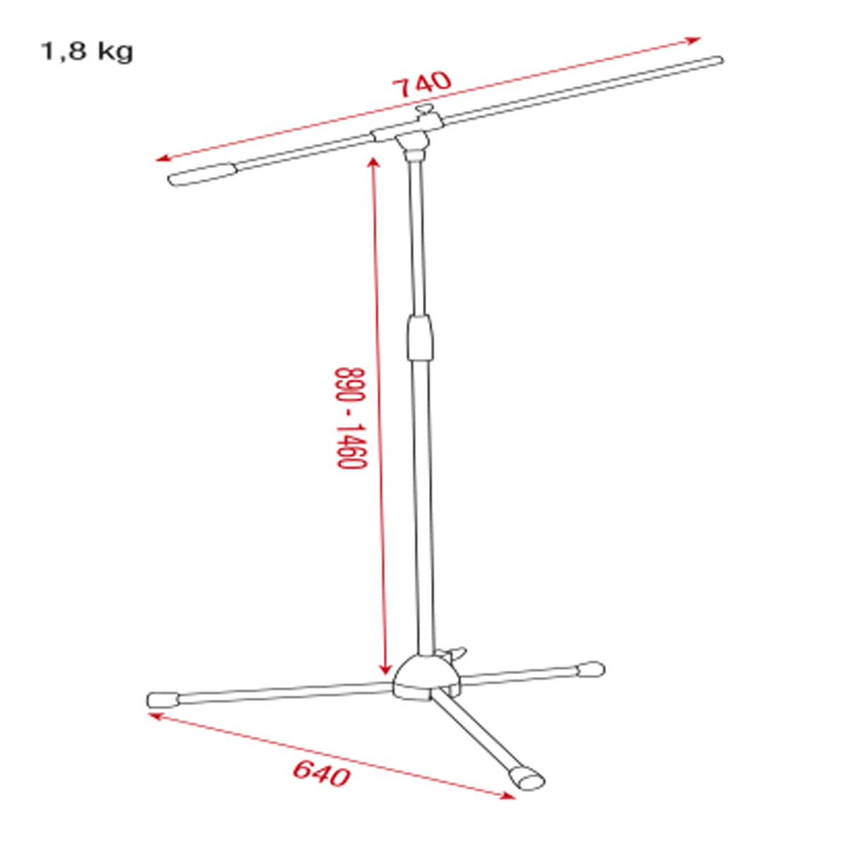 Mikrofonstativ med bom Lite, 890–1460 mm, 3/8" gänga