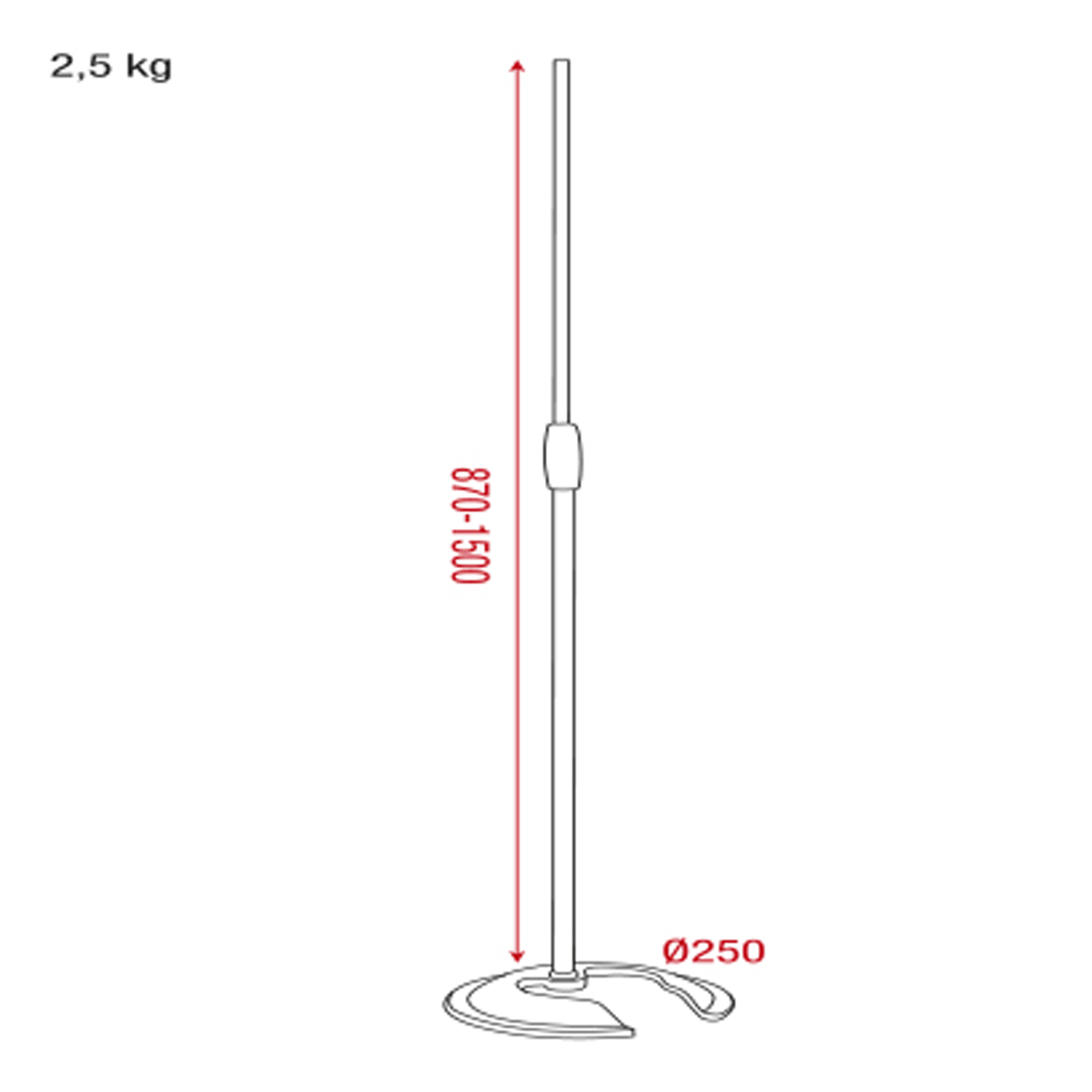 Mikrofonstativ med motvikt, 870–1500 mm, 3/8" gänga