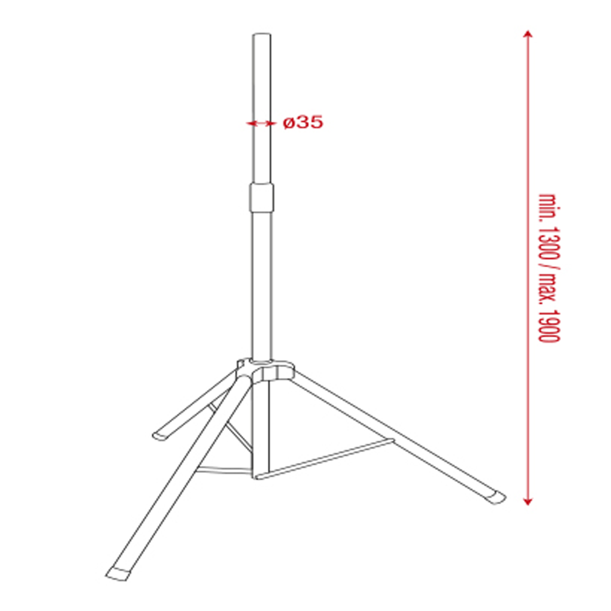 Högtalarstativ med luftdämpning, aluminium, 1300–1900 mm, 35 mm, max 40 kg