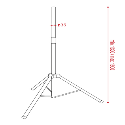 Högtalarstativ med luftdämpning, aluminium, 1300–1900 mm, 35 mm, max 40 kg