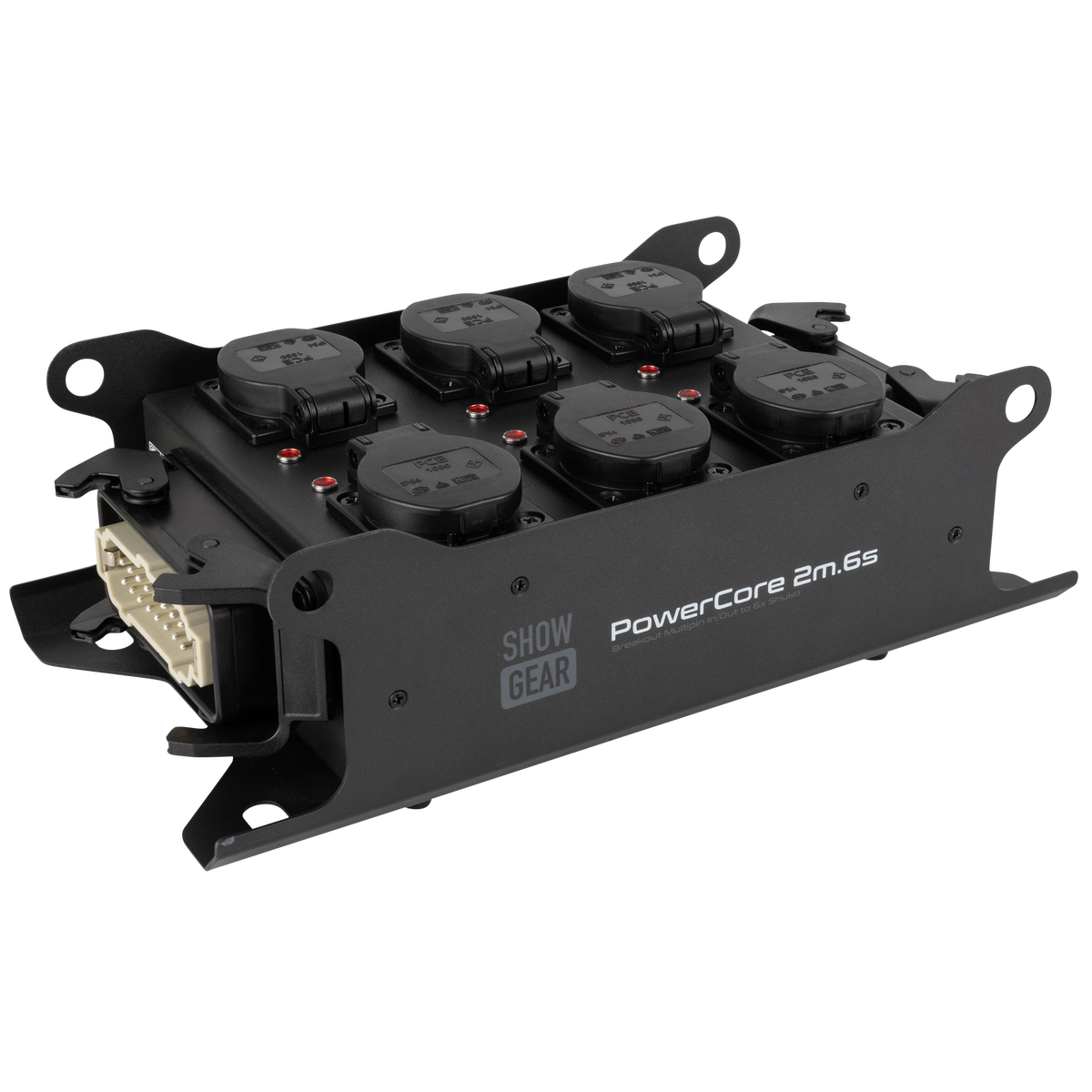 PowerCore 2m.6s breakoutbox, 2 × Multipin H16 (in/ut) till 6 × Schuko