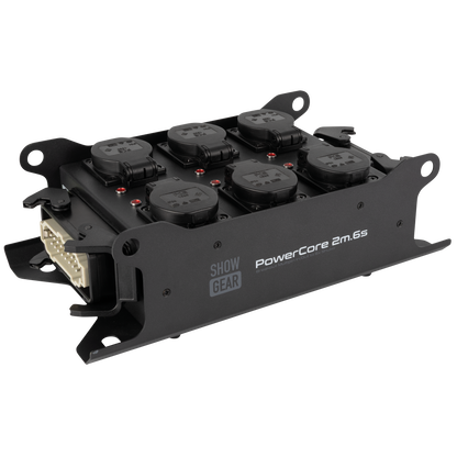 PowerCore 2m.6s breakoutbox, 2 × Multipin H16 (in/ut) till 6 × Schuko