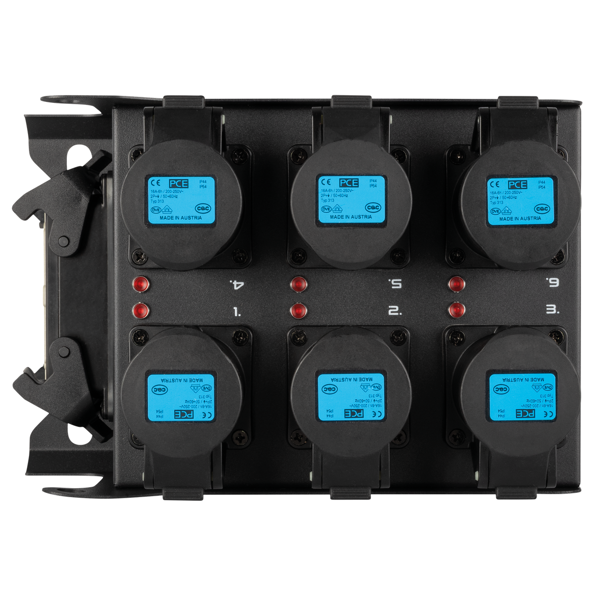 PowerCore 1m.6c breakoutbox, Multipin H16 in till 6 × CEE 16 A