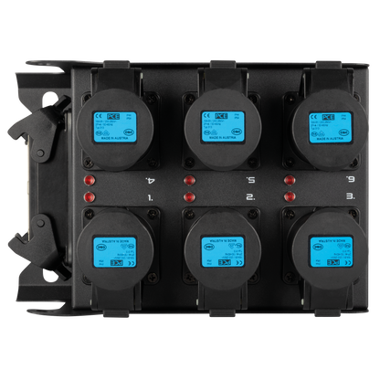 PowerCore 1m.6c breakoutbox, Multipin H16 in till 6 × CEE 16 A