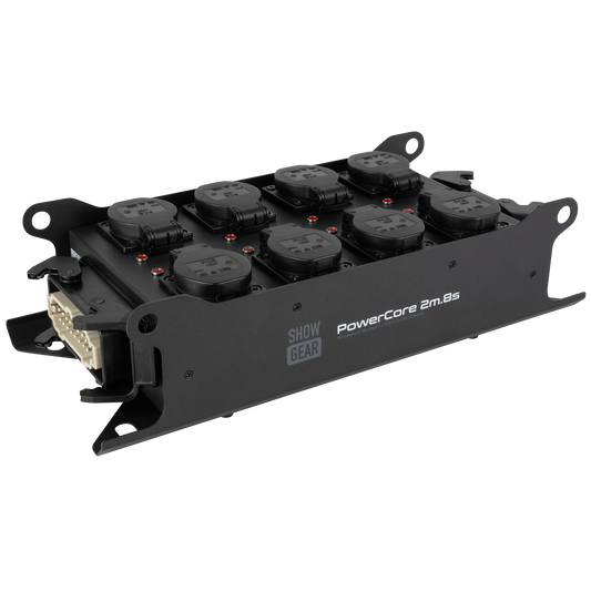 PowerCore 2m.8s breakoutbox, 2 × Multipin H16 (in/ut) till 8 × Schuko