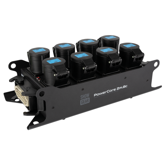 PowerCore 2m.8c breakoutbox, 2 × Multipin H16 (in/ut) till 8 × CEE 16 A