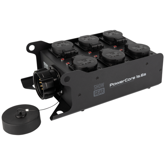 PowerCore 1s.6s breakoutbox, Multipin S19 in till 6 × Schuko