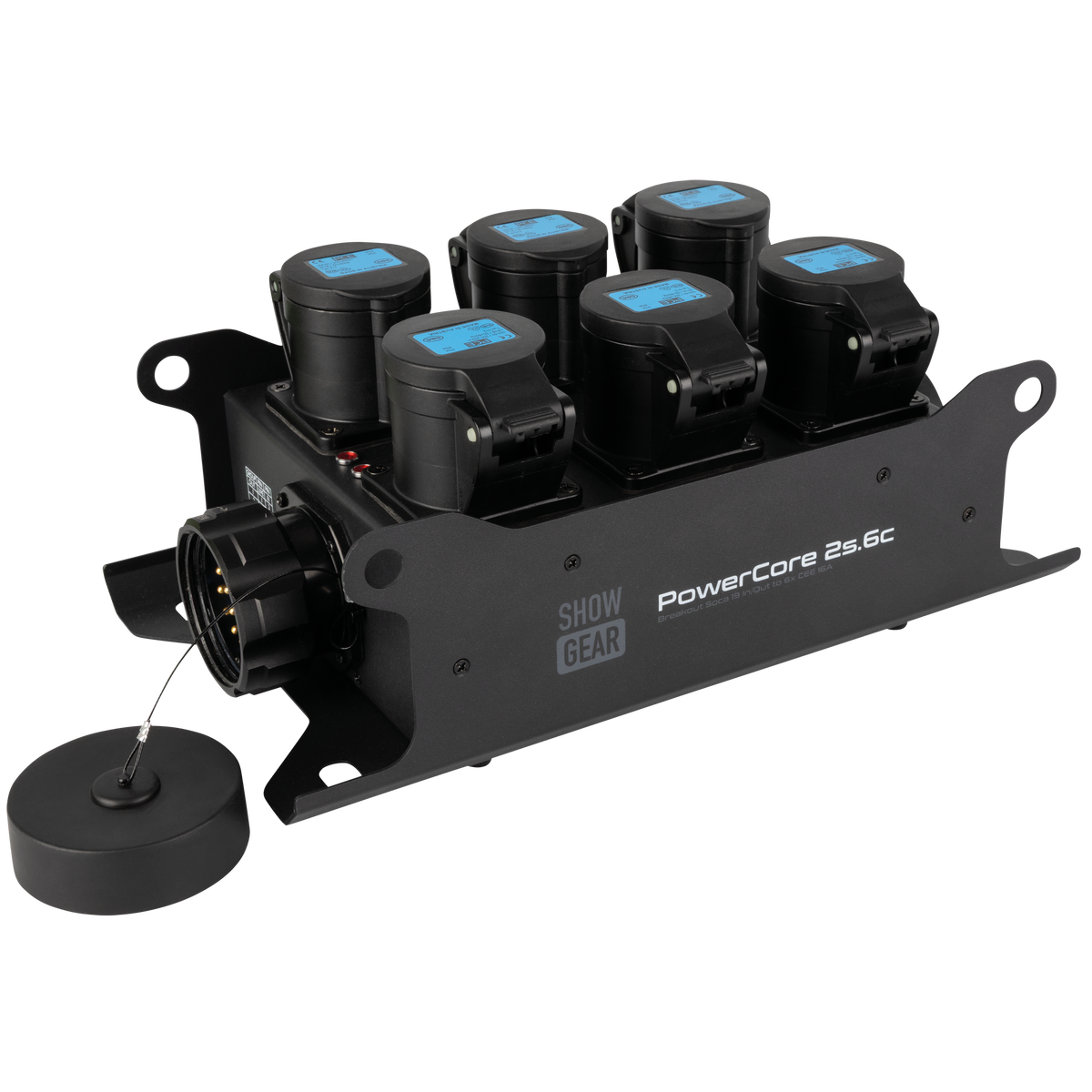 PowerCore 2s.6c breakoutbox, 2 × Multipin S19 (in/ut) till 6 × CEE 16 A
