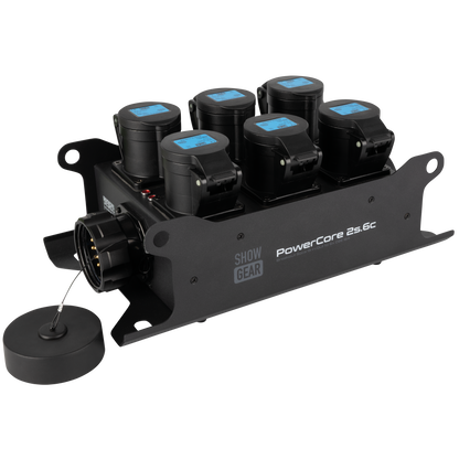 PowerCore 2s.6c breakoutbox, 2 × Multipin S19 (in/ut) till 6 × CEE 16 A