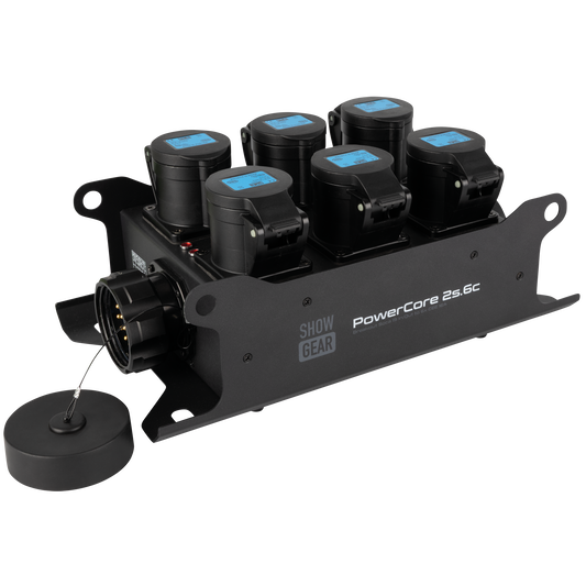PowerCore 2s.6c breakoutbox, 2 × Multipin S19 (in/ut) till 6 × CEE 16 A