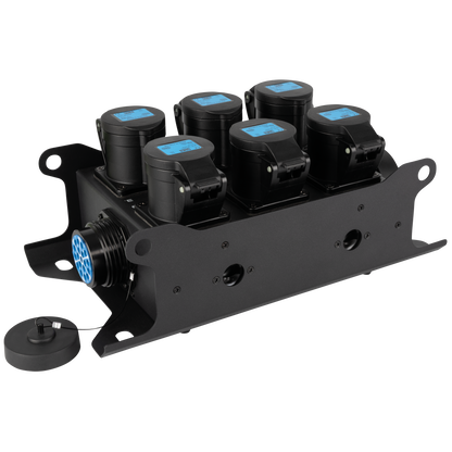 PowerCore 2s.6c breakoutbox, 2 × Multipin S19 (in/ut) till 6 × CEE 16 A