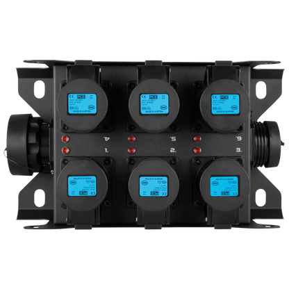 PowerCore 2s.6c breakoutbox, 2 × Multipin S19 (in/ut) till 6 × CEE 16 A