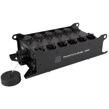 PowerCore 2s.6p - DMX breakoutbox, 2 × Multipin S19 (in/ut) till 6 × Power Pro True + 6-vägs DMX-splitter