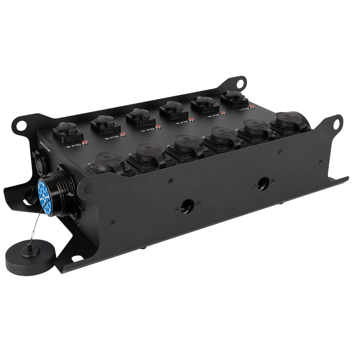 PowerCore 2s.6p - DMX breakoutbox, 2 × Multipin S19 (in/ut) till 6 × Power Pro True + 6-vägs DMX-splitter