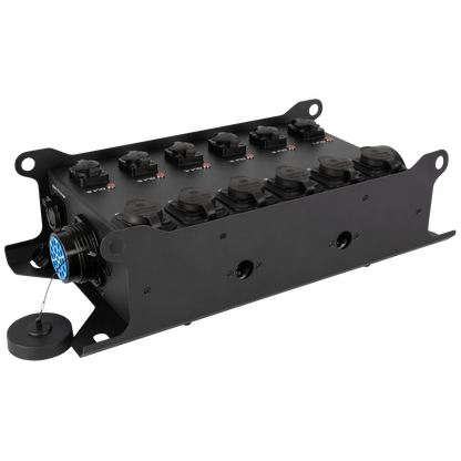 PowerCore 2s.6p - DMX breakoutbox, 2 × Multipin S19 (in/ut) till 6 × Power Pro True + 6-vägs DMX-splitter
