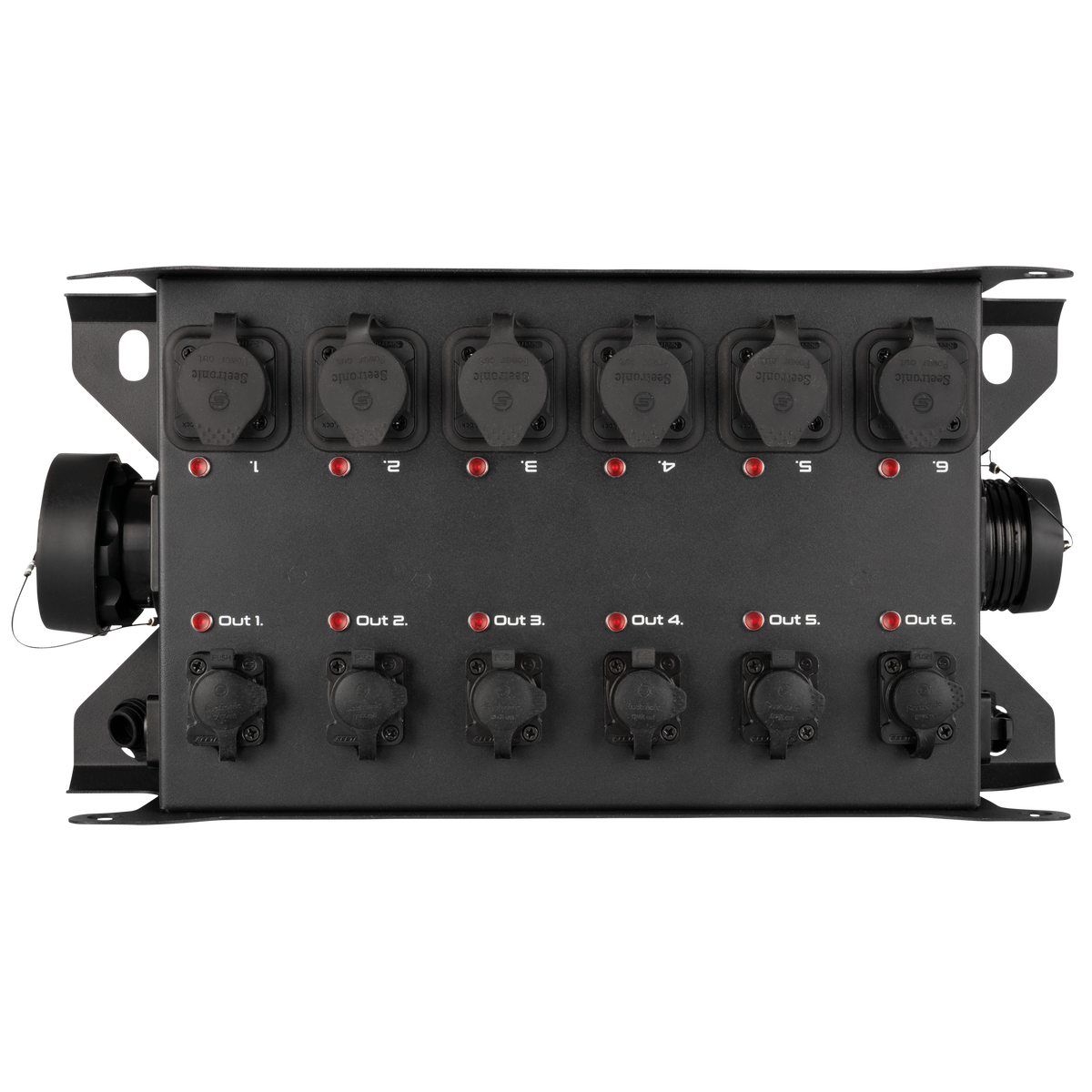 PowerCore 2s.6p - DMX breakoutbox, 2 × Multipin S19 (in/ut) till 6 × Power Pro True + 6-vägs DMX-splitter