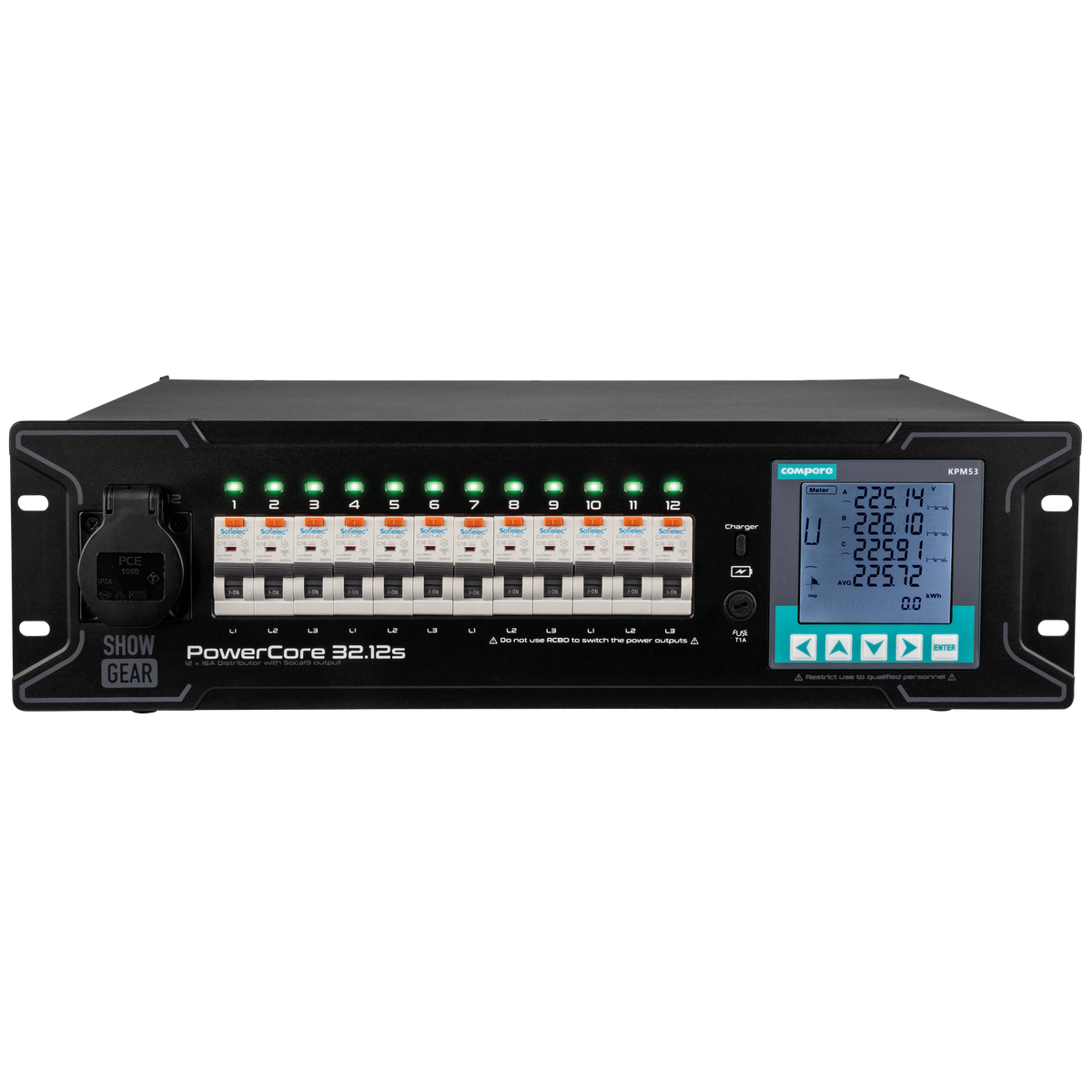 PowerCore 32.12s strömfördelare, 1 + 6 × Schuko + 2 × Multipin S19