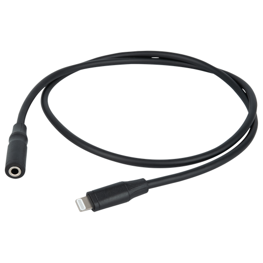 Linjekabel Lightning till minitelejack stereo (hona), 0,75 m