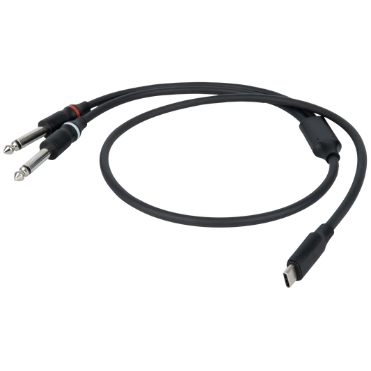 Y-kabel USB-C till 2 × teleplugg mono V/H, 0,75 m