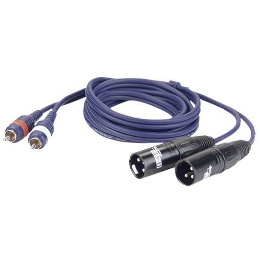 Linjekabel 2 × RCA hane V/H till 2 × XLR 3-polig hane, 3 m