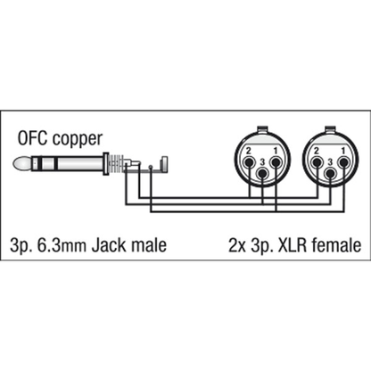 Y-kabel 2 × balanserad XLR 3-polig hona till teleplugg stereo, 1,5 m