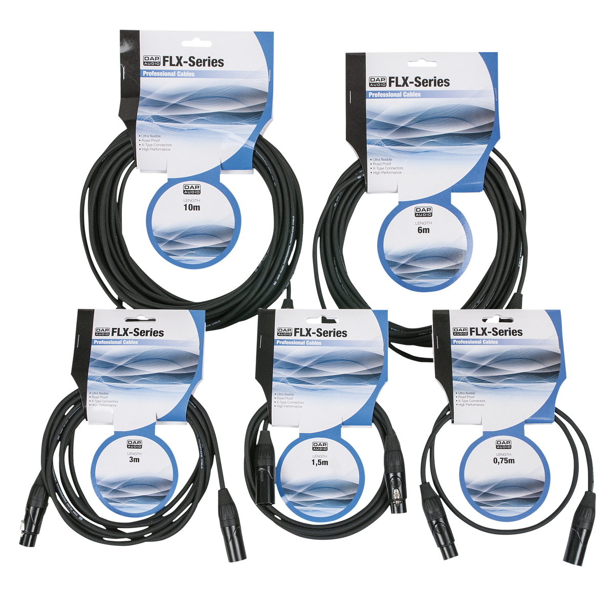 Mikrofonkabel balanserad XLR 3-polig hane till hona, X-typ, 0,75 m