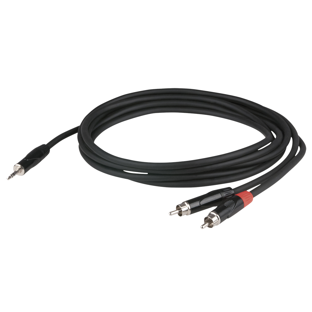 Y-kabel miniteleplugg stereo till 2 × RCA hane, försänkt pluggkropp, 3 m