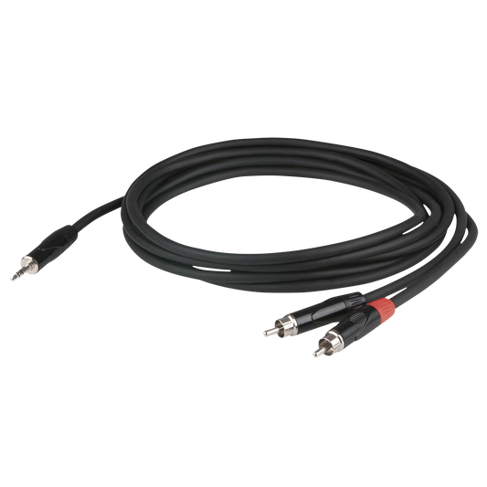 Y-kabel miniteleplugg stereo till 2 × RCA hane, försänkt pluggkropp, 3 m