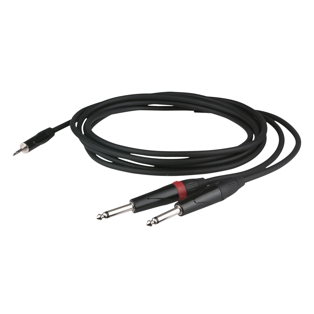 Y-kabel miniteleplugg stereo till 2 × teleplugg mono V/H, försänkt pluggkropp, 3 m