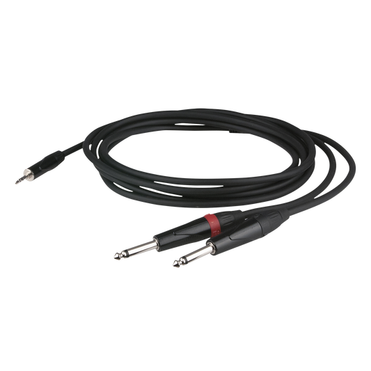 Y-kabel miniteleplugg stereo till 2 × teleplugg mono V/H, försänkt pluggkropp, 3 m