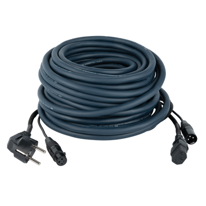Ström-/ljudkabel Schuko/XLR hona – IEC/XLR hane, blå, 15 m