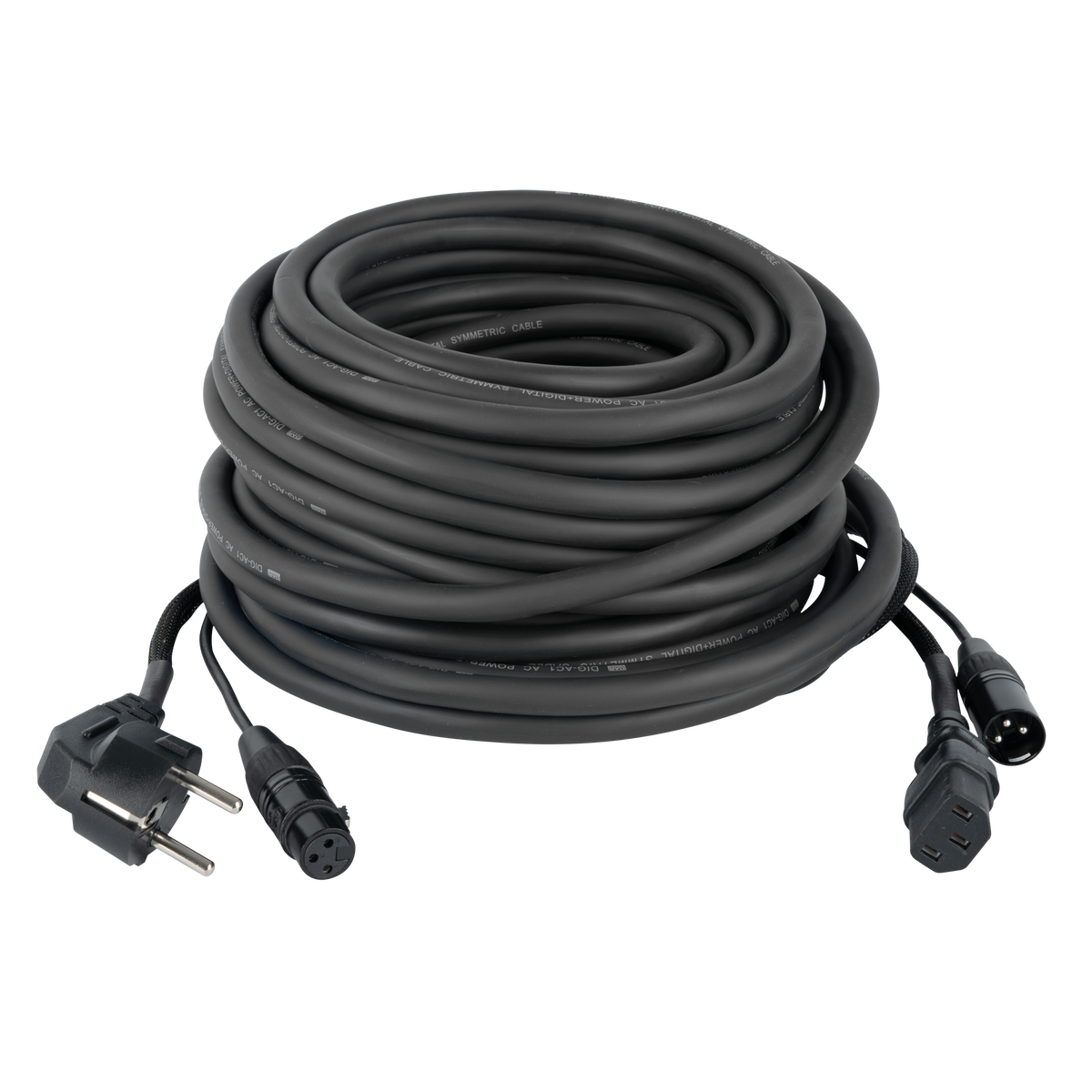 Ström-/ljudkabel Schuko/XLR hona – IEC/XLR hane, svart, 20 m