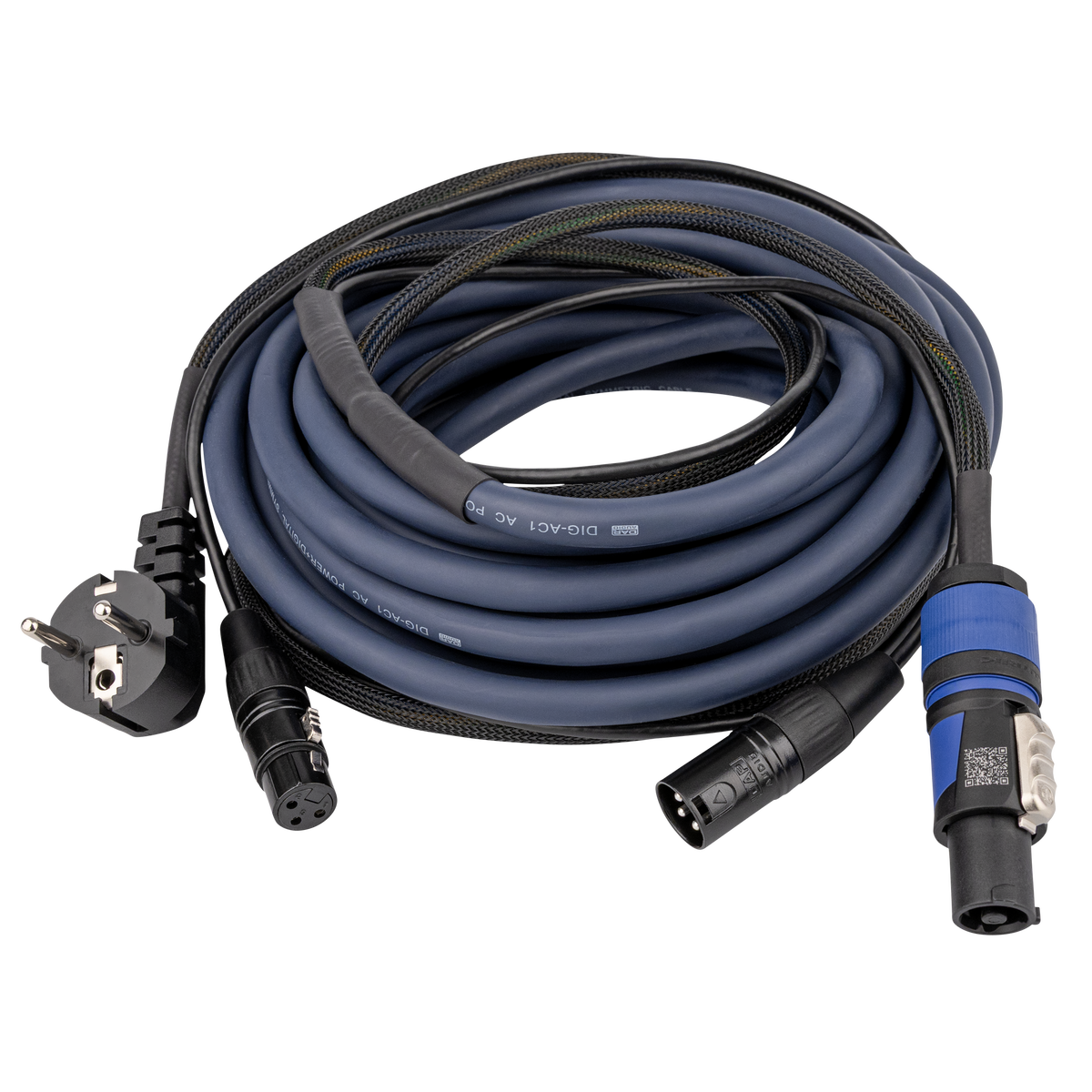 Ström-/ljudkabel Schuko/XLR hona – powerCON/XLR hane, 10 m