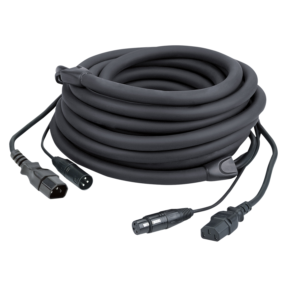 Ström-/DMX-kabel IEC/XLR hane – IEC/XLR hona, svart, 3 m