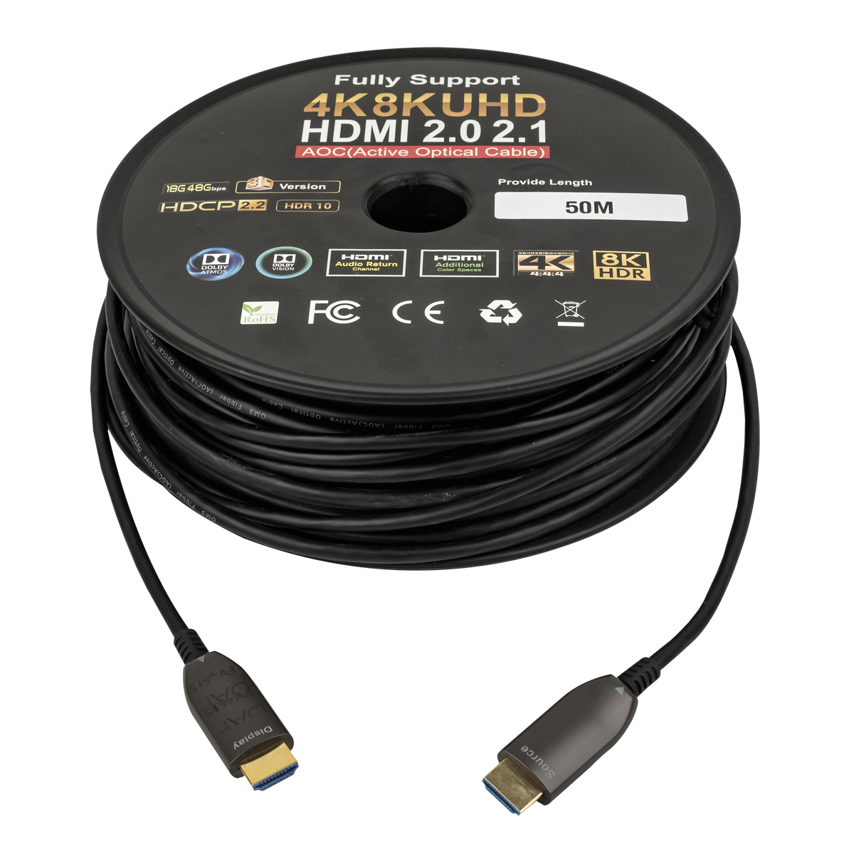 HDMI 2.0 AOC 4K fiberkabel, guldpläterad, 50 m