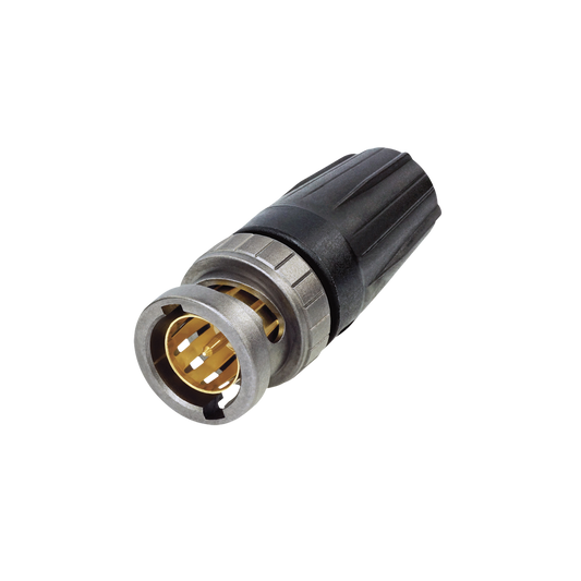 HD BNC-kabelkontakt hane, 75 Ω, för 8,23 mm hex-krympning