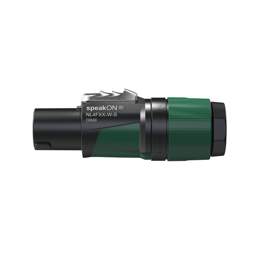 speakON-kabelkontakt 4-polig, kabel 6–12 mm, svart/grön