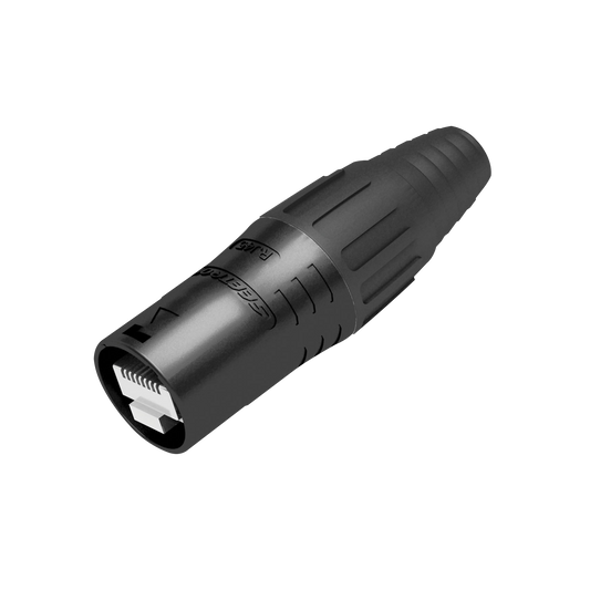 RJ45-kabelhus, svart med svart ändhylsa, kabel 5–7 mm