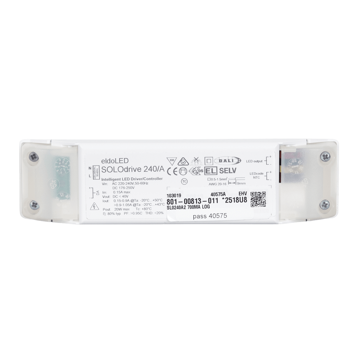 SOLOdrive 20 W dimbar LED-drivare med DALI-2, dim-to-dark, pulsdimning