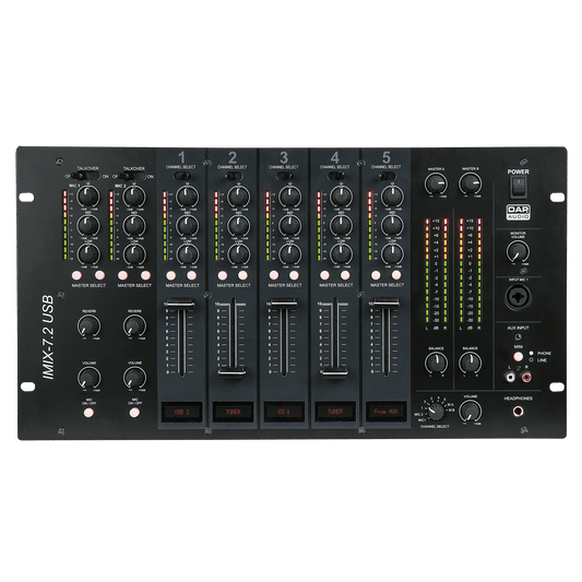 IMIX-7.2 USB installationsmixer, 7 kanaler, 2 zoner, 6U
