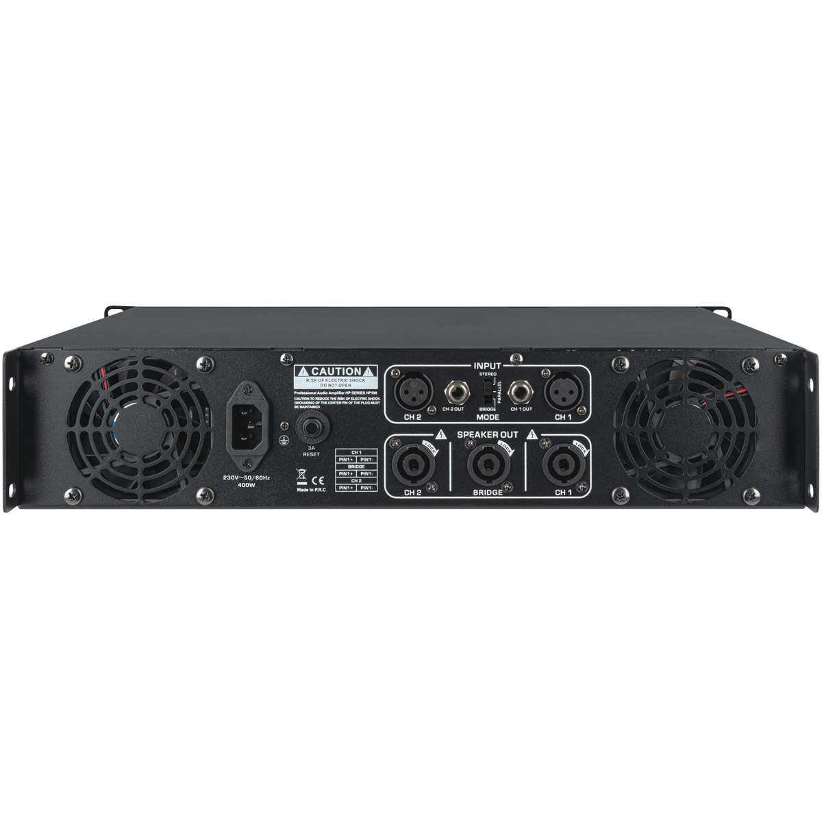 HP-500 slutsteg, 2 kanaler, 2 × 200 W