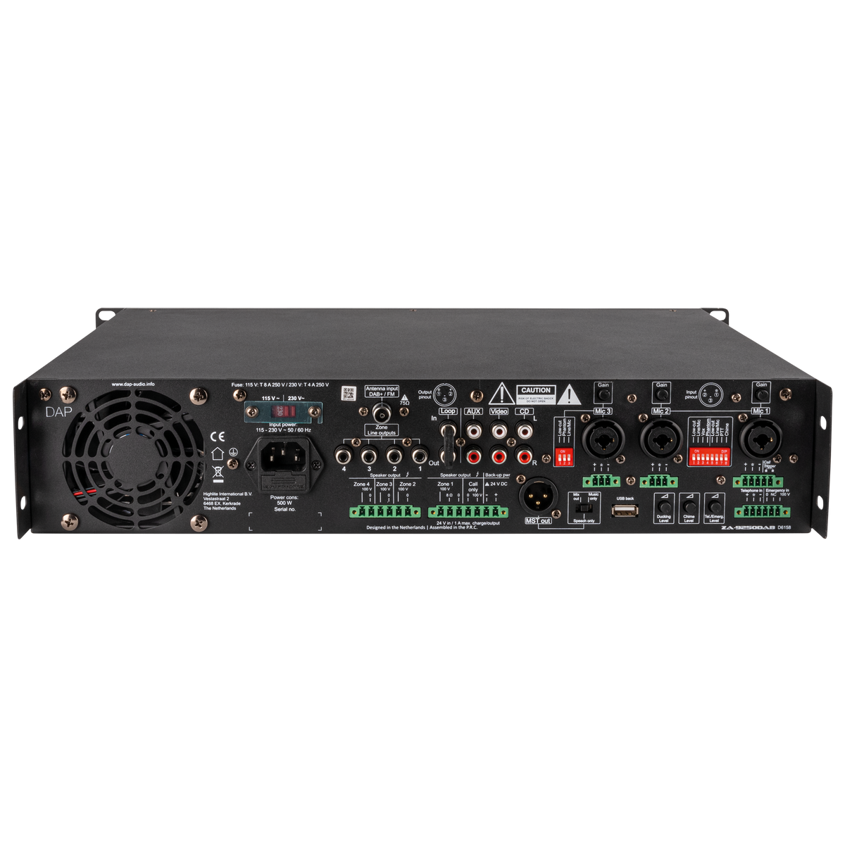 ZA-9250DAB zonförstärkare 100 V, 250 W, med DAB+